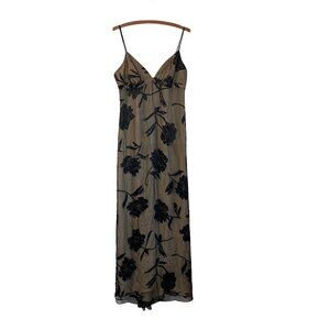 BCBG MaxAzria Womens Black Nude Sheer Floral Silk Chiffon Cami Maxi Dress 12